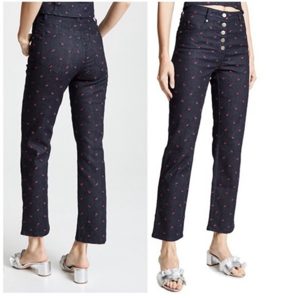 Miaou Floral Rose Embroidered Straight Leg Jeans Women’s size 26 w/ button fly